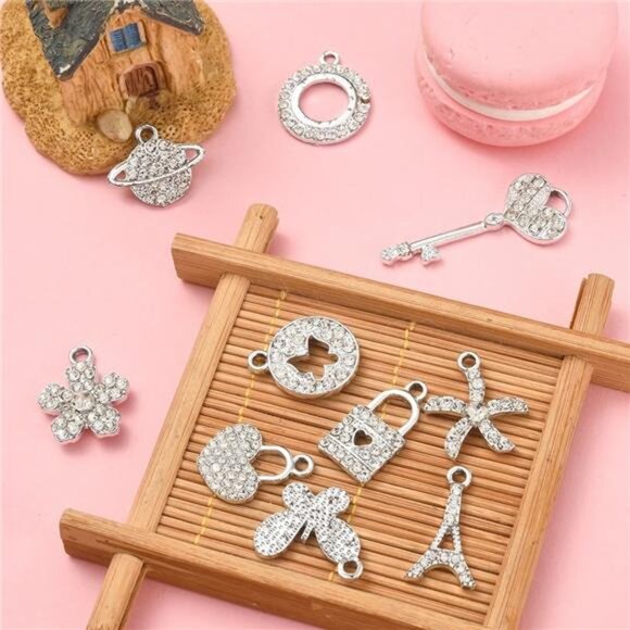BRAND NEW 10PCS Jewelry Making Silver Rhinestones Charms Mixed - Picture 5 of 6